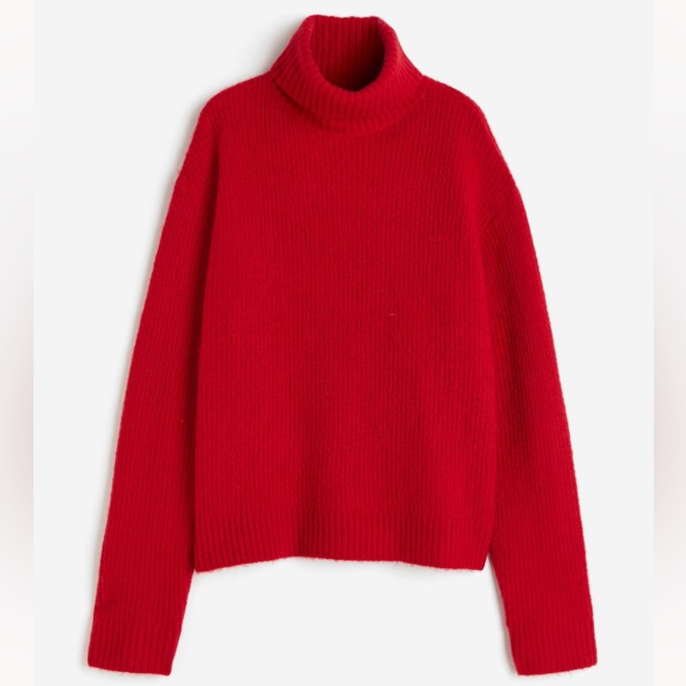 Lafayette 148 New York red ribbed 100% cashmere sweater turtleneck